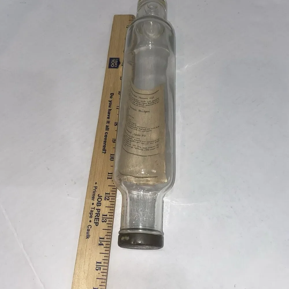 Vintage Roll Rite Good Housekeeping Glass Rolling Pin Metal Cover W Paper Recipe
